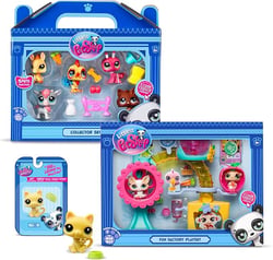 Bandai - Littlest Pet Shop - Pack Exclusif 2 Coffrets : Ferme & Fun Factory (7 Figurines et 13 Accessoires) + 1 Figurine Supplémentaire (Petit Chat Jaune) - Licence Officielle - Mini Figurines - Jouet