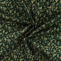 Tissu Coton imprimé motifs de Noël dorés sur fond Vert sapin