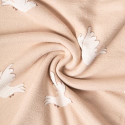 Tissu Maille Jersey Coton Ana colombes Blanc sur fond Beige