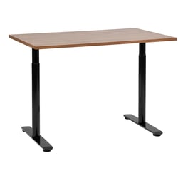 Bureau Réglable Manuellement Plateau Bois Foncé et Structure Acier Noir 120 x 72 cm Hauteur Ajustable Assis Debout Pieds Ronds Design Moderne