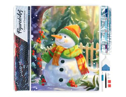 Diamond Painting Broderie Diamant Figured’Art 40x50cm toile entière roulée avec diamants carrés - Bonhomme de Neige Joyeux