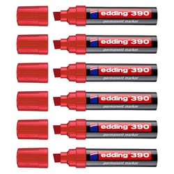 Lot de 6 marqueurs permanents - EDDING - Pointe biseau large 4-12 mm - Rouge