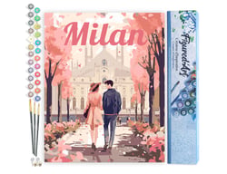 Peinture par Numéro Figured'Art - Affiche de voyage Milan en fleurs - Kit de Loisir Créatif DIY Numéro d'Art Complet - 40x50cm sans châssis en bois