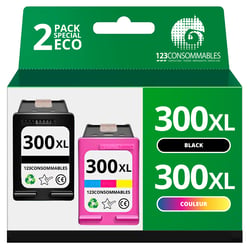 Pack compatible 2 cartouches HP 300 XL noir et couleur - 123CONSOMMABLES