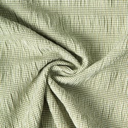 Tissu Polyviscose Seersucker aspect Lin lavé Suzy carreaux Blanc sur fond Vert kaki clair