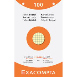 Étui de 100 fiches - bristol quadrillé 5x5 perforé 125x200mm - Couleurs assorties - x 12 - Exacompta