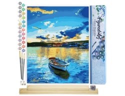Peinture par Numéro Figured'Art - Barque et Lever de Soleil - Kit de Loisir Créatif DIY Numéro d'Art Complet - 40x50cm toile roulée + châssis en bois à monter