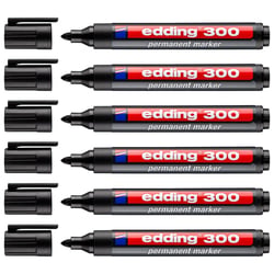 Lot de 6 marqueurs permanents - EDDING - Pointe ronde 1,5-3 mm - Noir - 300