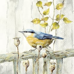 Lot de 4 serviettes en papier découpage collage 33 cm OISEAU SUR BARRIERE O 100 EC