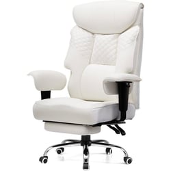 Chaise gaming ergonomique - COMHOMA - Grandes Tailles - Cuir PU blanc - Repose-pieds