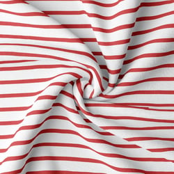Tissu Jersey Coton rayé Rouge sur fond Blanc