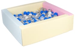 Piscine à balles carrée avec 300 balles – rose, bleu, jaune p/transparent, blanc, bleu, gris, argent - Velinda