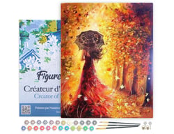 Peinture par Numéro Figured'Art avec Cadre - Forêt d'Automne et Femme au Parapluie - Loisir Créatif Numéro d'Art - 40x50cm toile tendue sur châssis