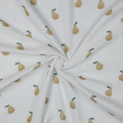 Tissu Double gaze de Coton digital petites Poires sur fond Blanc