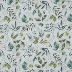 Tissu Plumetis Viscose digital feuilles sur fond Blanc