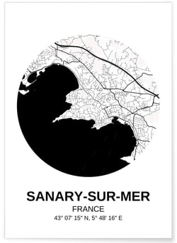 Affiche Carte Sanary-sur-Mer | A3 : 29,7x42cm