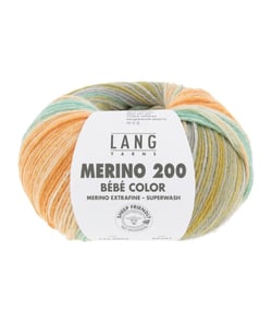 Pelote à tricoter MERINO 200 BEBE COLOR – Lang Yarns - Laine mérinos extrafine multicolore pour layette 0604 - Pétrole / Turquoise / Citrouille