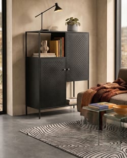 Meuble de Rangement de Bureau Noir en Métal Acier Thermolaqué avec 6 Étagères Style Moderne Industriel