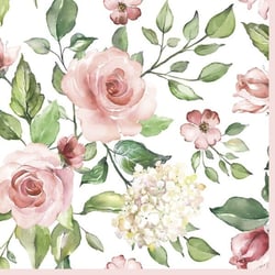 Lot de 4 serviettes en papier découpage collage 33 cm ROSE FEUILLAGE FL 122 EC