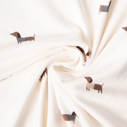 Tissu Jersey Coton imprimé Teckel en marinière sur fond Ecru