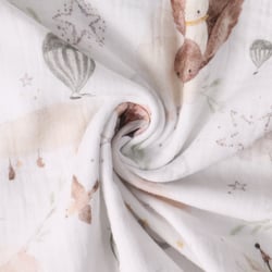 Tissu Double gaze de Coton Ballade Enchantée sur fond Blanc - Au mètre
