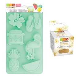 Moule en silicone Summer + paillettes dorées