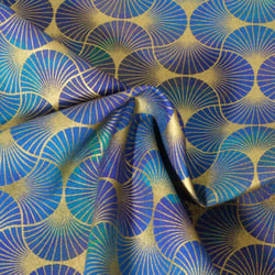 Tissu coton imprimé  Golden Vibes Robert Kaufman Fleuris sur fond Bleu nuit