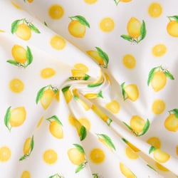 Tissu Coton imprimé Léo Citrons jaunes sur fond Blanc