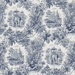 Tissu Coton Lin Jouy Maharani Marine sur fond Lin Naturel