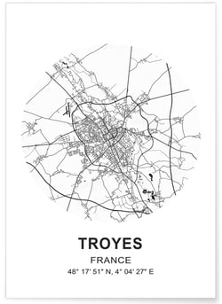 Affiche Carte Troyes | A3 : 29,7x42cm