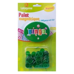 Palet magnetique bingo vert + 100 pions de loto - ramasse pions - lotoquine