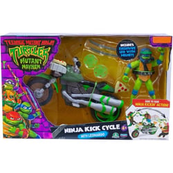 Coffret tortues ninja moto de combat + figurine léonardo 12 cm + 4 accessoires - tmnt - turtles mutant mayhem - giochi preziosi