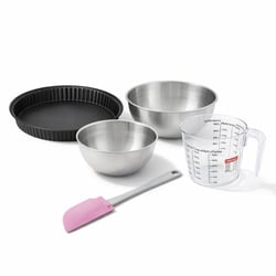 Set pâtisserie avec moule à quiche lorraine 28 cm antiadhésif, 2 bols à mixer, verre mesureur et spatule Zenker