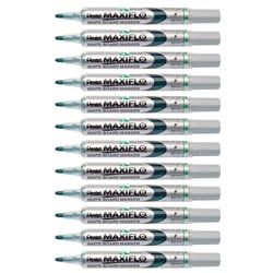 Lot de 12 marqueurs tableau blanc effaçables - PENTEL - Pointe ogive fine 2,0 mm - Vert - MAXIFLO MWL5S