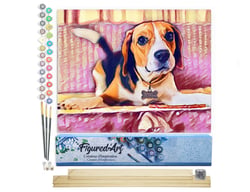 Peinture par Numéro Figured'Art - Beagle Mignon - Kit de Loisir Créatif DIY Numéro d'Art Complet - 40x50cm toile roulée + châssis en bois à monter