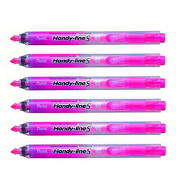 Lot de 6 surligneurs rétractables rechargeables - PENTEL - Rose - Handy-Line S