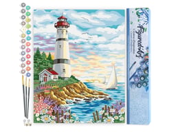 Peinture par Numéro Figured'Art - Phare sous un Ciel nuageux - Kit de Loisir Créatif DIY Numéro d'Art Complet - 40x50cm sans châssis en bois