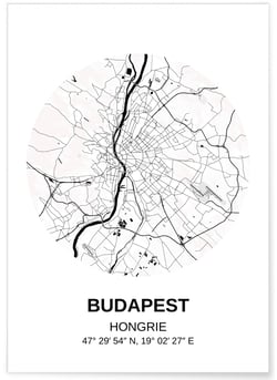 Affiche Carte Budapest | A3 : 29,7x42cm
