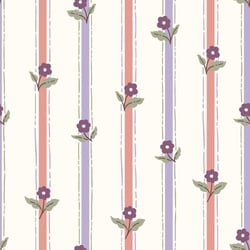 Tissu Popeline de Coton Margaux Rayé floral sur fond Ecru