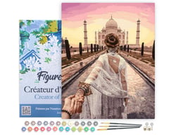 Peinture par Numéro Figured'Art avec Cadre - Balade Romantique Taj Mahal - Kit de Loisir Créatif DIY Numéro d'Art - 40x50cm toile tendue sur châssis