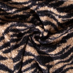 Tissu Bouclette Polyester Zebré sur fond Beige