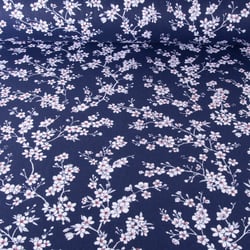 Tissu Coton imprimé Fleur d'amandier sur fond Bleu marine