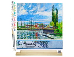 Peinture par Numéro Figured'Art - L'Ecluse à Pontoise - Camille Pissarro - Kit de Loisir Créatif DIY Numéro d'Art Complet - 40x50cm toile roulée + châssis en bois à monter