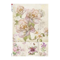 1 feuille de papier de riz 22.5 x 32 cm découpage collage Paper Designs FLEUR ROSE 0214