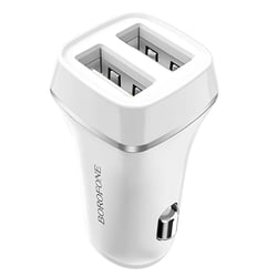 Borofone Chargeur Voiture avec 2 Ports USB-A Léger et Compact Blanc