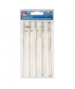 Kit de 5 crochets à ouvrage pour laine en aluminuim doré - Prym Or