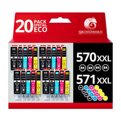 570 571XL - Pack 20 cartouches Canon 570/571 XL compatibles Pixma MG7750 TS6050 - 123CONSOMMABLES