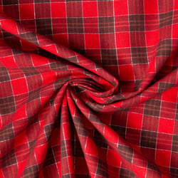 Tissu Coton Tartan Ecossais Lurex sur fond Rouge