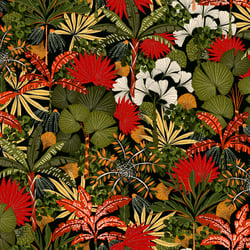 Tissu Toile aspect Canvas déperlant Magelan fleuris sur fond Noir
