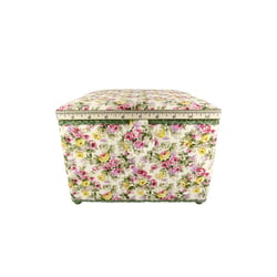 Boîte à couture 26x26x19cm broderie anglaise imprimé floral écru